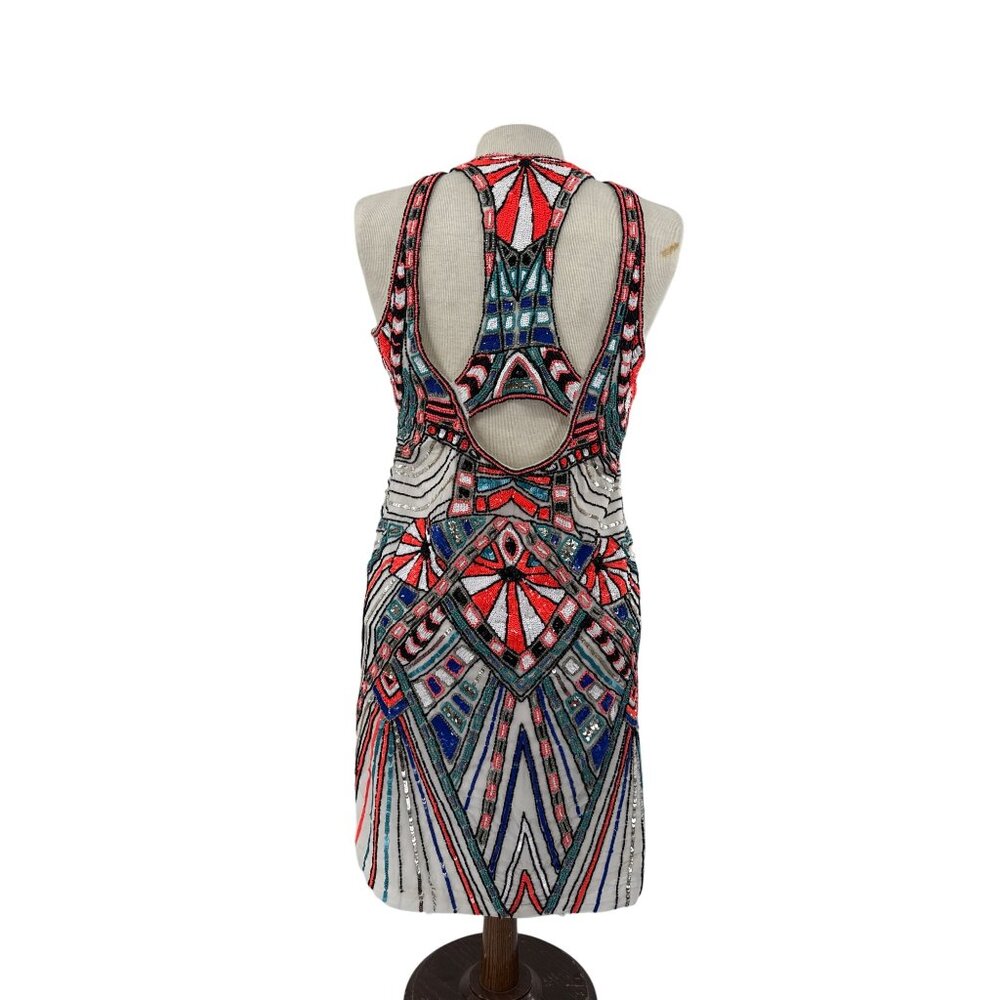 Parker Ramsey Hand-Beaded Art Deco Patterned Sleeveless Mini Dress Medium - Picture 3 of 8